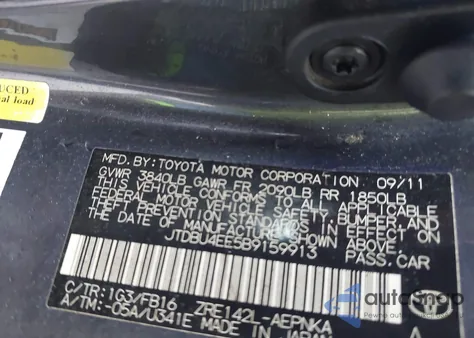 2011 Toyota Corolla Le из США, поврежденный, VIN JTDBU4EE5B9159913